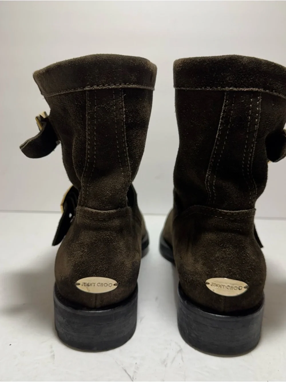 JIMMY CHOO YOUTH Brown Suede
Buckled Biker Combat Boots Size 381/2 - Picture 5 of 16